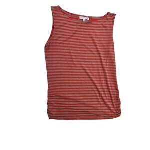 Striped Red & Beige Sleeveless Top With Side Ruching & Button Detail By Kenar